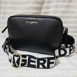 NEW! KARL LAGERFELD PARIS Maybelle Crossbody Logo Camera Bag | BLACK